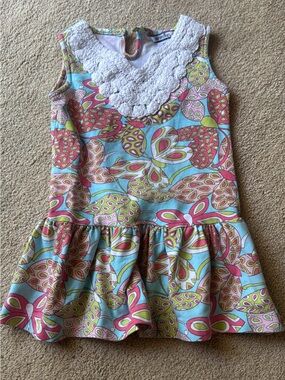 Mack & Co. Butterfly Print Dress with Lace Collar Size 2T